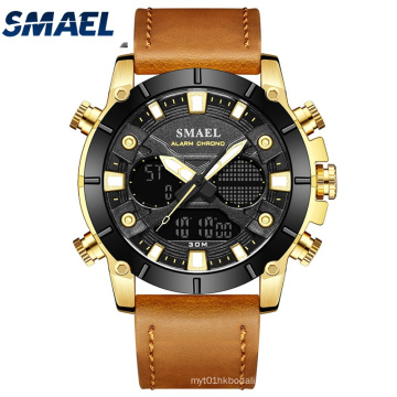 Relógio SMAEL New Fashion Masculino com pulseira de couro de quartzo